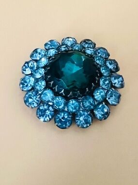 Vintage Blue and Aqua Crystal Art Nouveau Brooch